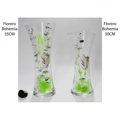 Florero cristal bohemia 570 de 30 y 35 cm placa amapola
