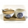 Azucarero y lechera porcelana madera bambú lua 87383