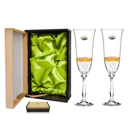 Copas champan y cava Angela personalizadas bodas oro 50 oval cofre